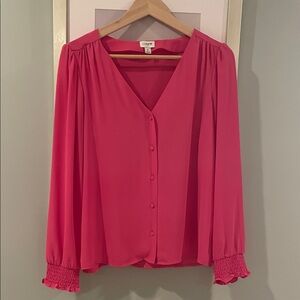 J.Crew Vibrant Pink V-Neck Blouse